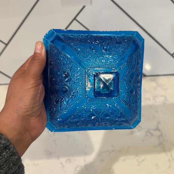 Vintage Jeanette Pressed Glass Footed Candy Dish Acorn Oak Leaf trinket dish - Picture 7 of 12